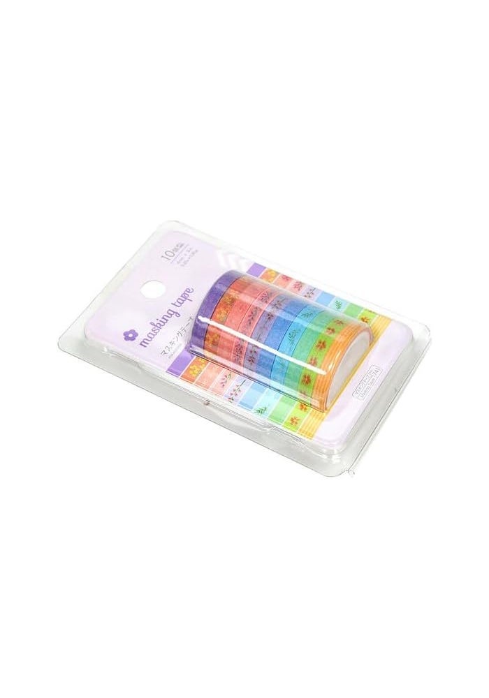 DAISO Floral Masking Tape Set - 10 Rolls, 6mm x 3m, Dark Purple/Multicolor - Image 2